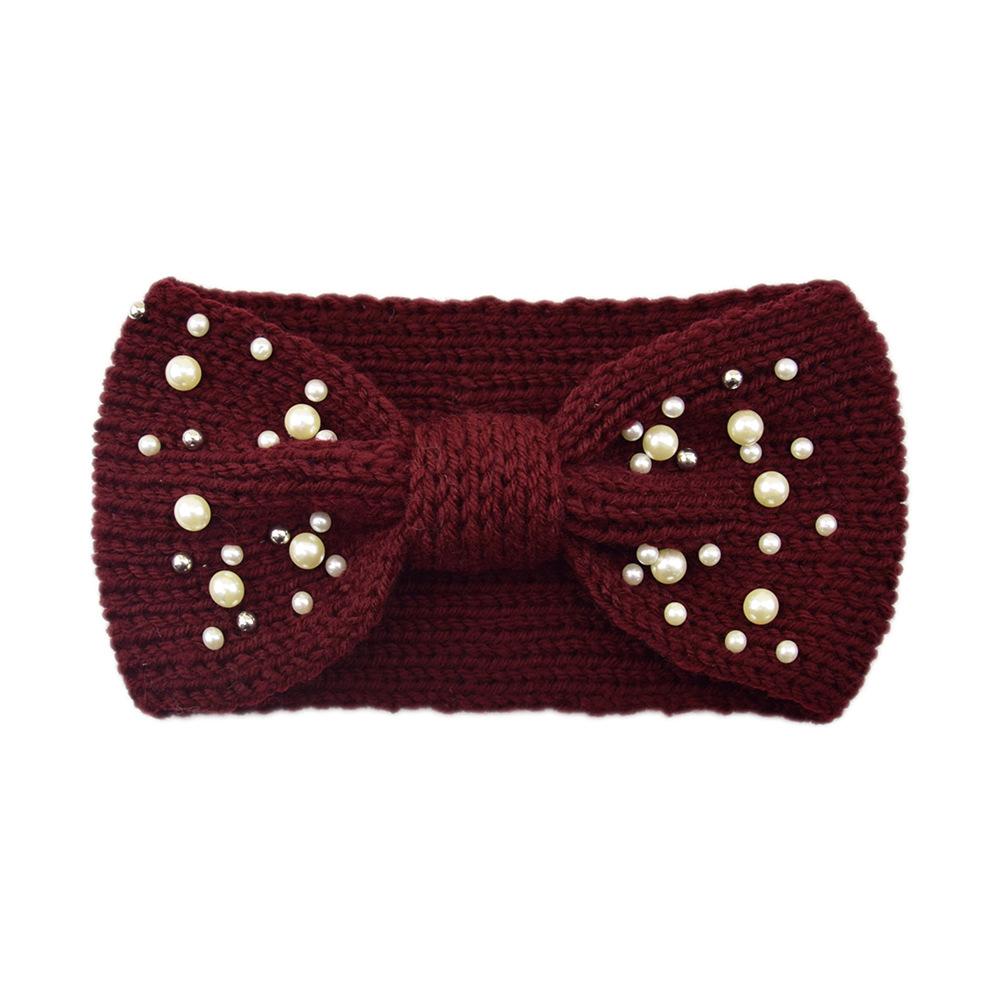 New Wide Bowknot Pearl Headbands For Woman Warm Hairband Elastic Sports Yoga Headwear Girls Hair Band Winter Hair Accessories