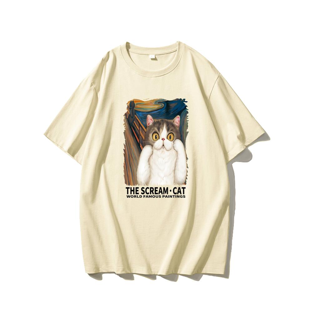 Cute Fun Cat Men's Printed Short Sleeve Summer Casual Versatile Street Atmosphere T-Shirt Cool Breathable Oversized Top