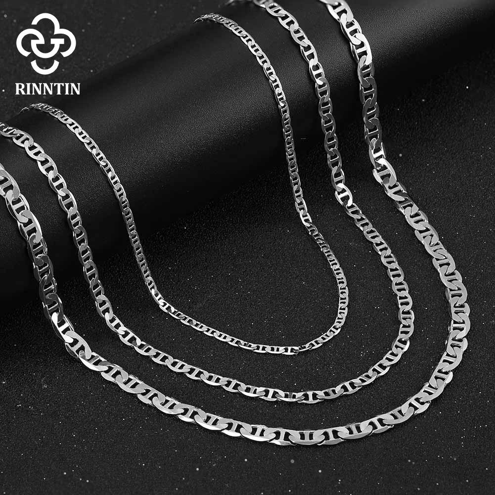 Rinntin Zinc Alloy Sterling Zinc Alloy Italian 2.6/3.7/5.0mm Flat Mariner Chain Necklace for Women Men Fashion Neck Chain Zircon SC78
