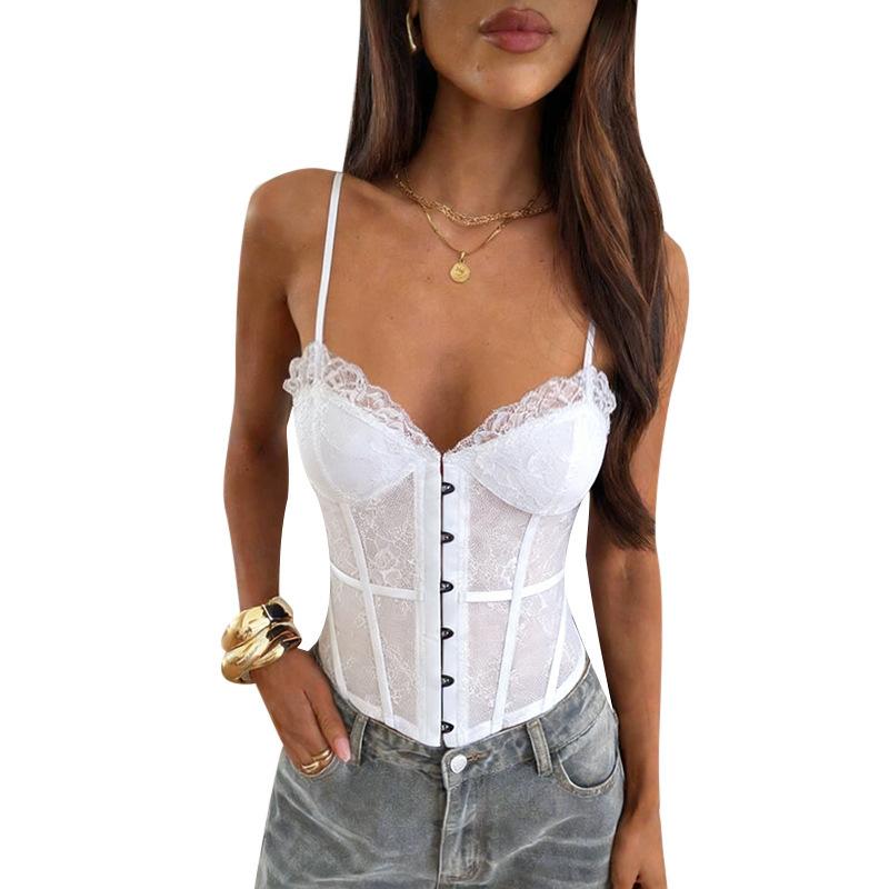 European and American style new hot-selling lace sexy waist solid color temperament suspender top fashionable and thin small vest