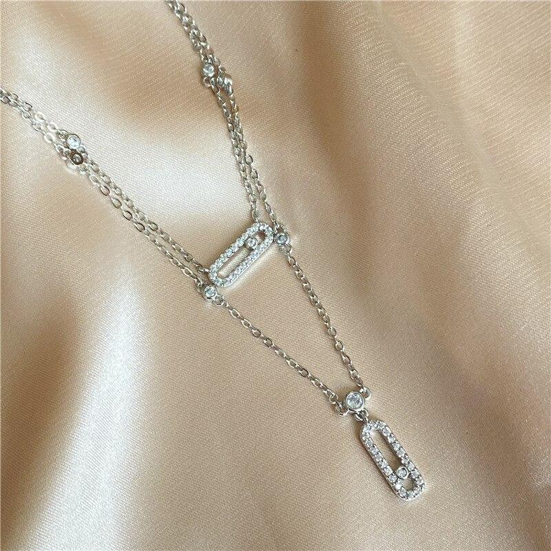 Luxury Copper-color AAA Zircon Choker Two-Layers Necklace Simple Shiny Pendants For Women Fine Zircon