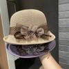 Fashion British flower top hat women's summer sunshade sunscreen hat French crimped sun hat outdoor mesh basin hat
