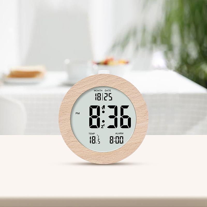 Nordic style solid wood alarm clock simple wood clock multifunction LCD electronic clock handmade clock 2106