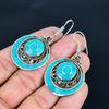 Boucles d'oreilles Turquoise Dormante Argent Sterling 925 Boucles d'oreilles Argent Tibétain Boucles d'oreilles Faites Main Bijoux Tibétains Tribaux Ethniques Pendentif Népalais Cadeaux Pour Maman