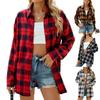 Fall Winter Women's Vintage Crochet Plaid Shirt Long Sleeve Loose Lapel Button Down Blouse Top for Crossborder