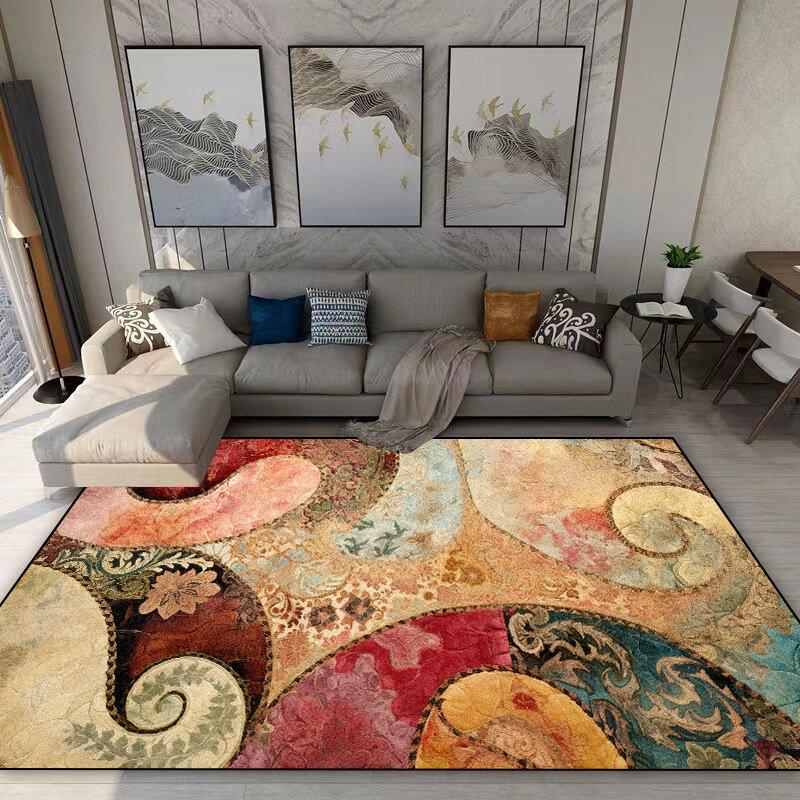 Teppich im amerikanischen Retro-Stil Wohnzimmer Böhmische Dekoration Rutschfester Waschbarer Teppich 140x200 Schlafzimmer Sofa Bettseite Flanell Bodenmatte