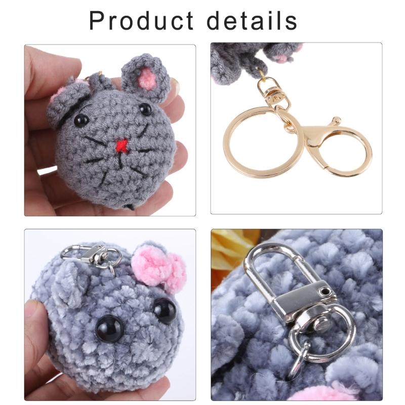Mouse/Hamster Yarn Charm Keyring Soft Knitted Keychain Handmade Crochet Key Chain Colorful Bag Pendant for Women Girls