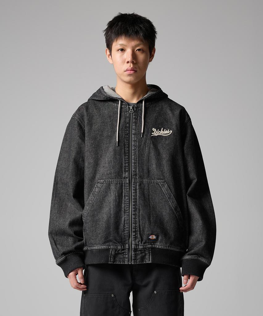Dickies Wellenlogo Denim Reißverschluss Hoodie Schwarzer Denim