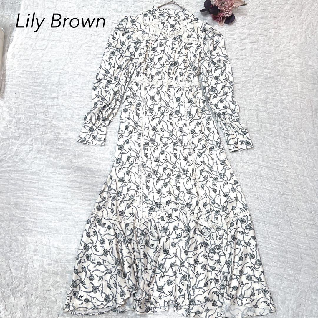 Lily Brown Floral Pattern Long Dress Long Sleeve S