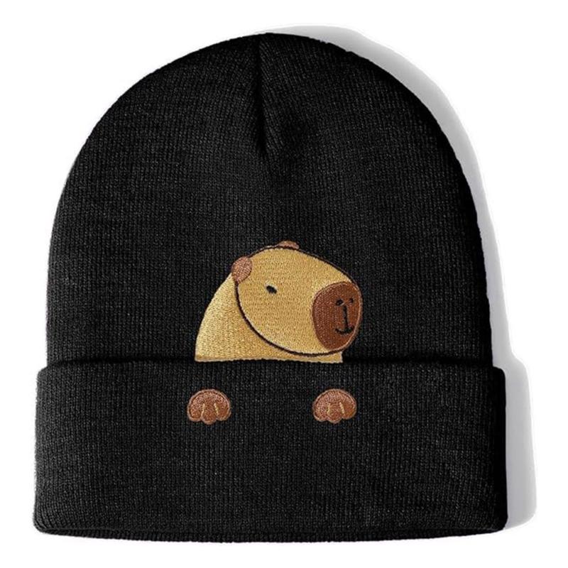 Cute Capybara Embroidered Beanies Soft Stretchy Acrylic Hat Unisex Design For Family Friendly Activities And Travel