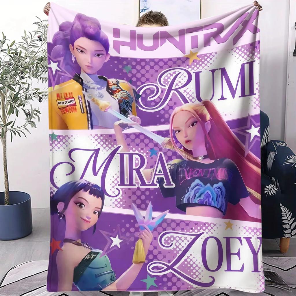 K Pop Demon Hunters Blanket Hot Rumi Mira Zoey Printed Multifunctional Flannel Throw Fan Gifts for Home Leisure Camping Travel