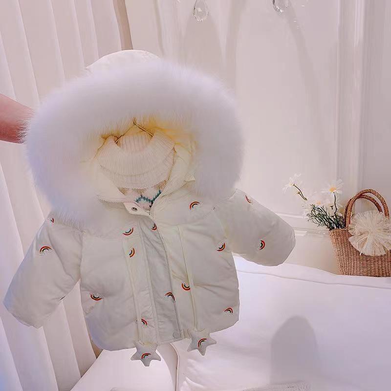 Ivory White Korean Style Toddler Girls' Thickened Winter Coat 2025