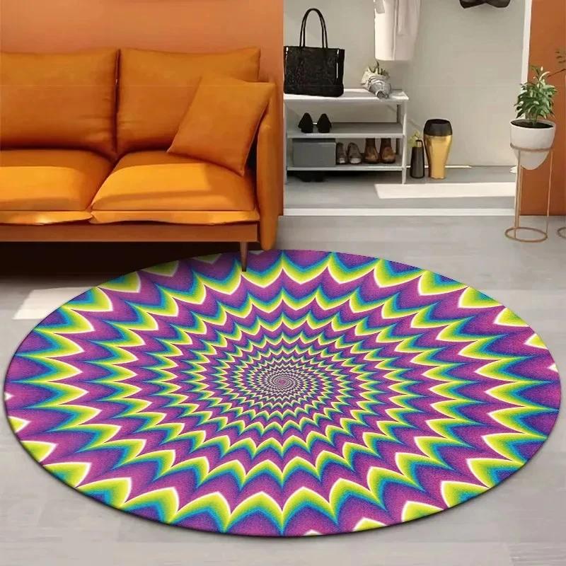 Psychedelische Illusion Runder Teppich Abstraktes Geometrisches Muster Teppiche für Wohnzimmer Schlafzimmer Sofa Dekor Rutschfeste Kreisbodenmatte