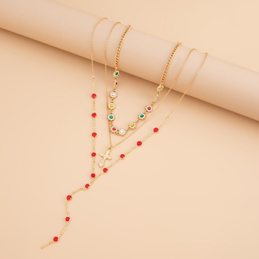 Rhinestone Cross Necklace Set Fashion Stacked Collarbone Chain Metal Stacked Necklace  Accessories