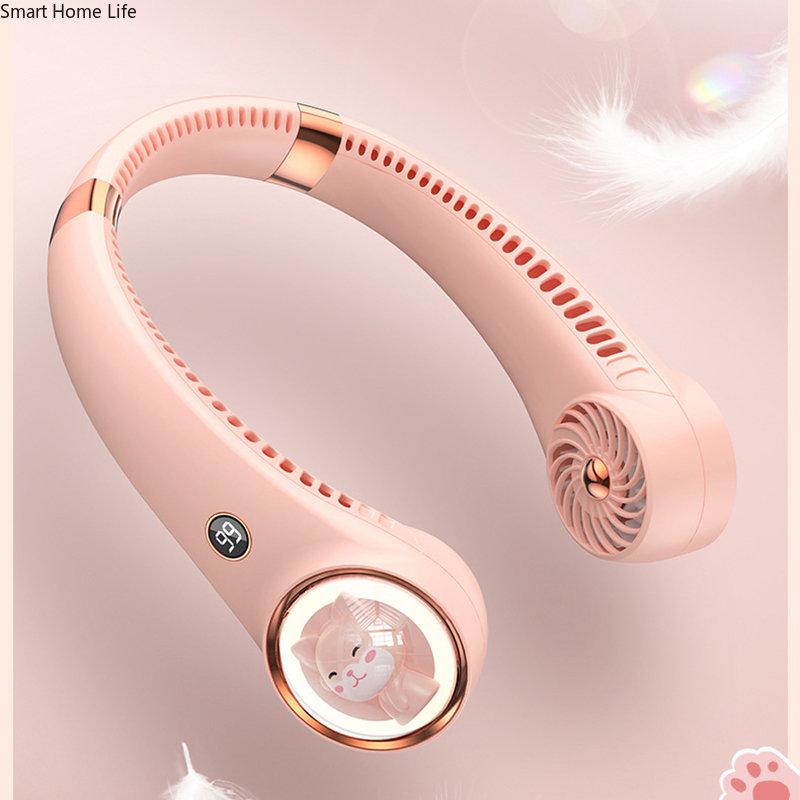 2000mAh Neck Fan USB Fan Mute Cooling Fan Digital Display Portable Hanging Electric Wireless Sports Fan Bladeless Mini Air Cool