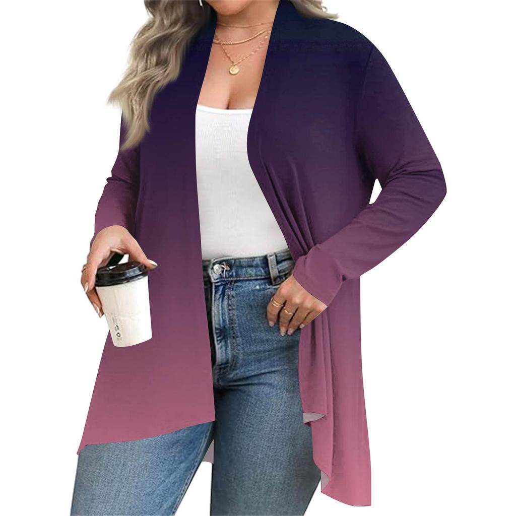 Women's Fall And Winter Fashion Casual Print Long Sleeve Mid-Length Cardigan Jacket