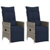 VidaXL Set of 2 Reclining Garden Chairs with Cushions In Grey Wicker 365670