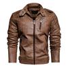 Men's Retro Motorcycle Leather Jacket Stand Collar Slim Fashion Plush Leather Jacket
