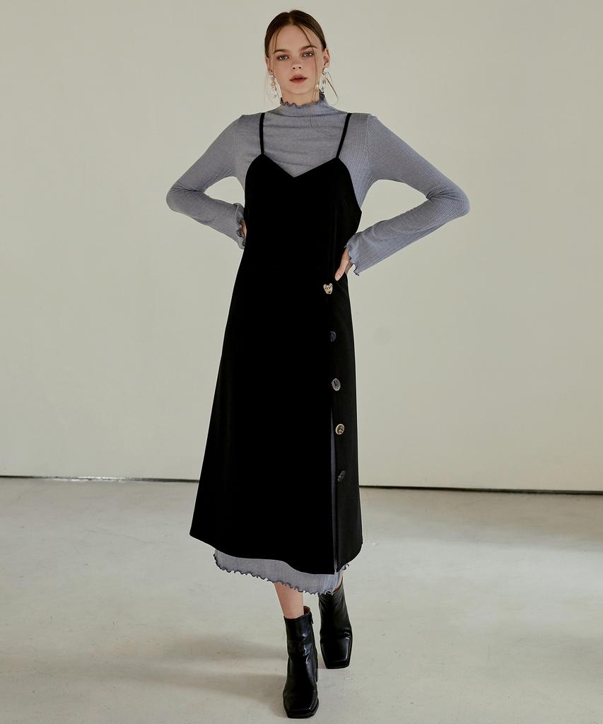 Etmont Slip Button Point Dress Black