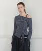 CLUNY Offset Shirring Stripe Top - Navy