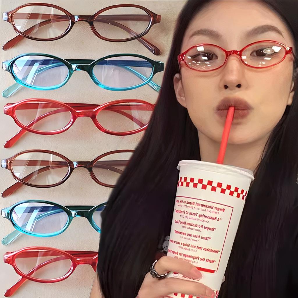 Retro Oval Glasses Women Girls Y2K Red Green Frame Glass Eyewear Decorative Computer Anti-blue Eyeglasses with Seaside Driving
