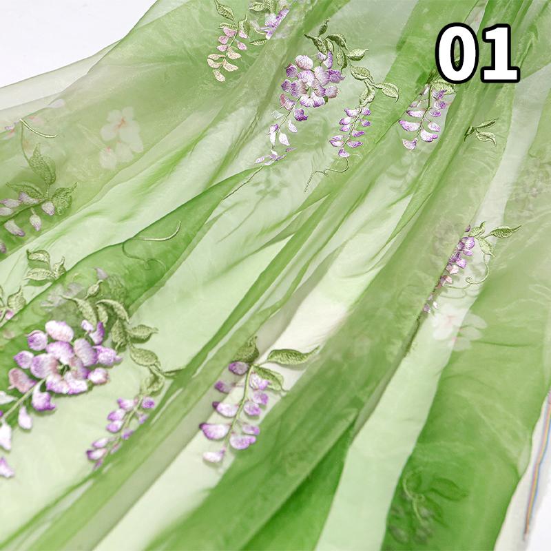 50X150Cm Chinese Style Embroidery Wisteria Fabric Gradient Edges Designer Fabric Diy Sewing Hanfu Dress Doll Costume Cloth