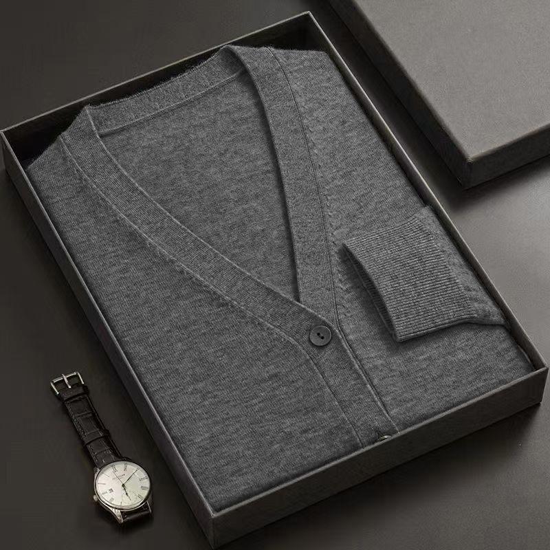 Neuer Herren Cardigan Pullovermantel V-Ausschnitt Langarm Knopfleiste Gestrickte Pullover Leicht Einfarbig Winter Dicke Oberbekleidung