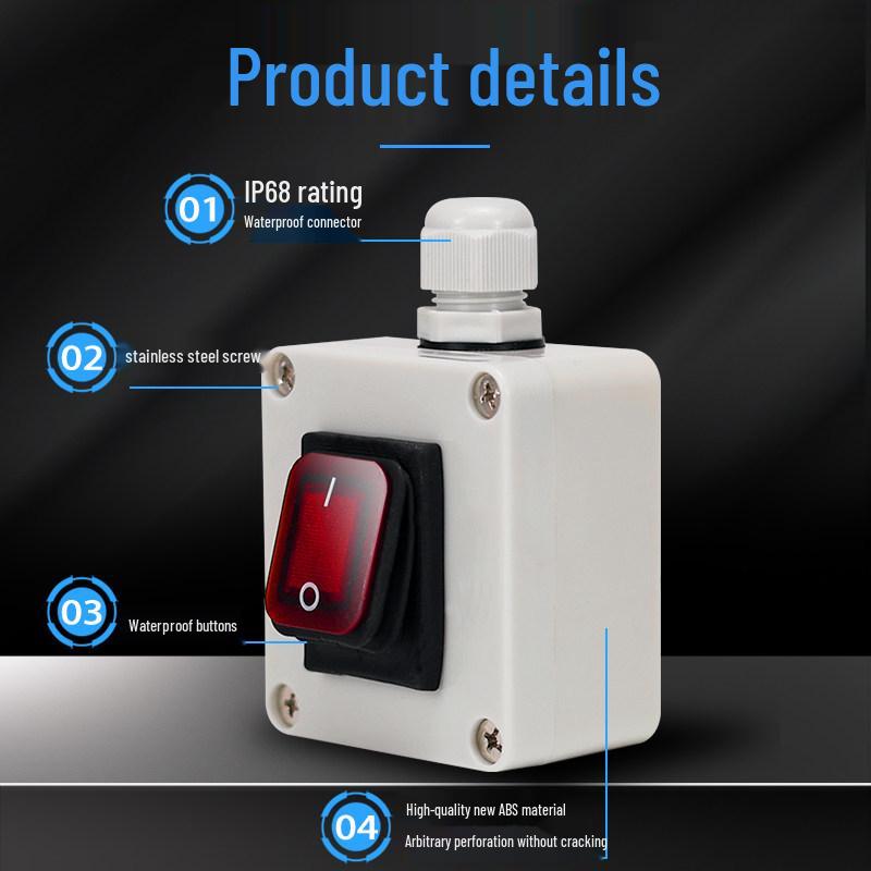 Engineering Plastic Waterproof Rocker Switch with Light, SPST/DPST/3PST, 2-Position Indoor/Outdoor Surface Mount Box