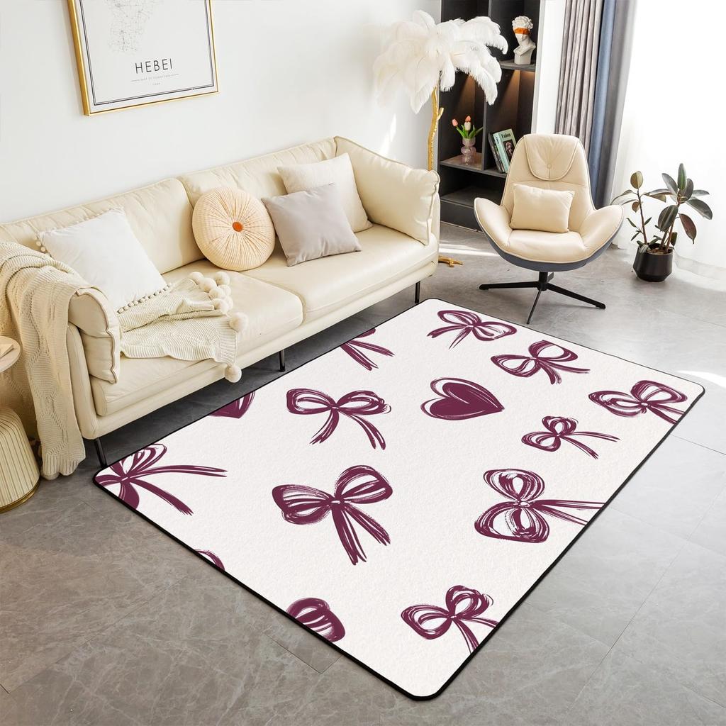 Erosebridal Bowknot Living Room Rugs for Girls, Girly Bow Knot Decorative Carpet Stripes Diamond Area Rug 6'6" x 4'11" for Kids Women, Kawai