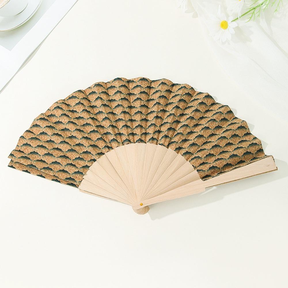 Vintage Bohemian Style Cork Folding Fan Graft Gift Props Wooden Folding Fan Home Decor Hand Folding Fan