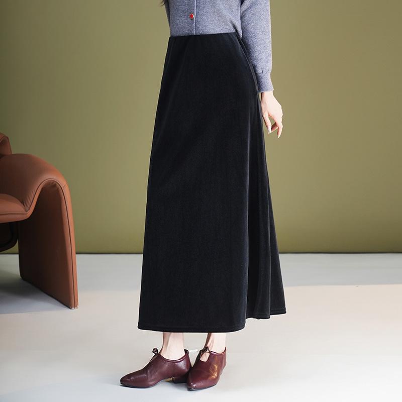 

Brand New Autumn Gold Velvet High Waist Straight Skirt for Women M чёрный