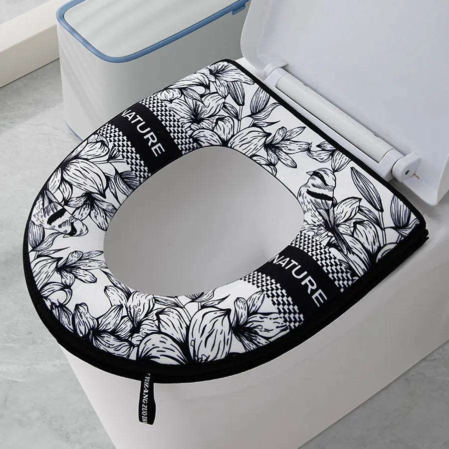 Toilet Cover Plush Seat Cover Models Waterproof Universal Model Toilet Ring Washable Zipper Bathroom Mat Decorative