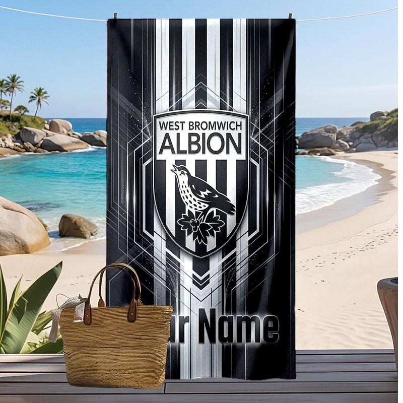 West Bromwich Albion FC Personalized Printed Beach Towel Soccer Logo Support Custom Name Text Absorbent Towel For Sport Travel Special Gift