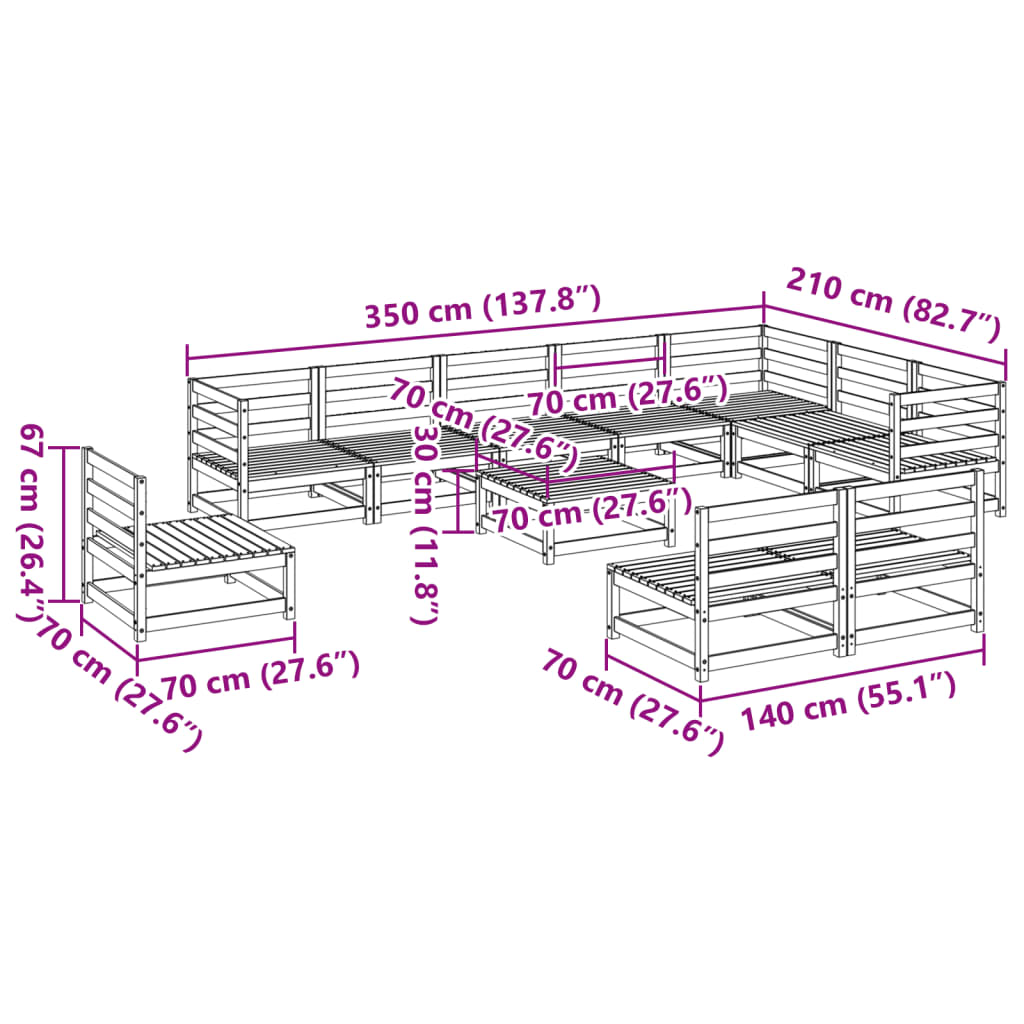 11 piece Garden Sofa Set Solid Pine Wood