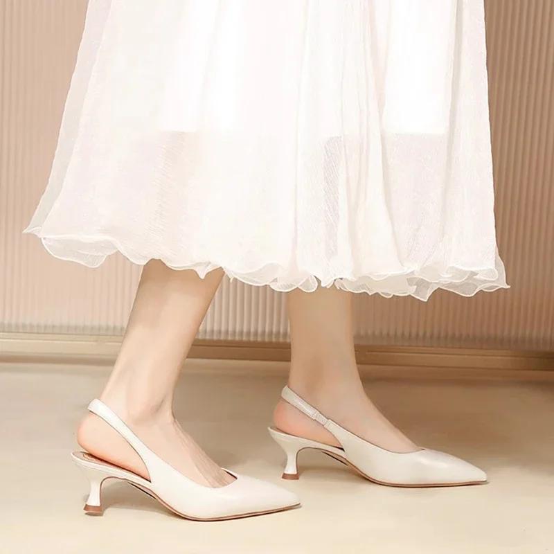 Fashion Elegant High Heels Silver Pumps Women 2024  Summer Slingbacks Pointed Toe Party Shoes Woman Solid Thin Heeled Sandals Ladies