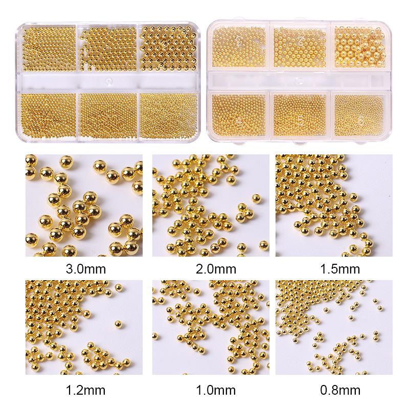 6Gird/Box 0.8-3mm Mini Steel Ball Nail Caviars Alloy Charm Nail Art Rhinestones Jewelry Micro Stainless Beads Stud DIY Nail Tool