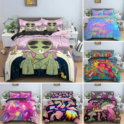 Pilz Bettwäsche Set Trippy Zeichnung Hippie Design Psychedelisch Bettwäsche Set Bettdecke Deckenbezug Einzel Doppel Queen King
