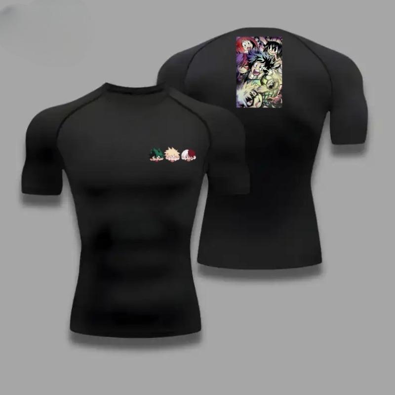 Graphic Compression Shirts Men Gym Workout Running Tshirt Summer Athletic Quick Dry Tees Tops Short Sleeve Rash Guard Tee for