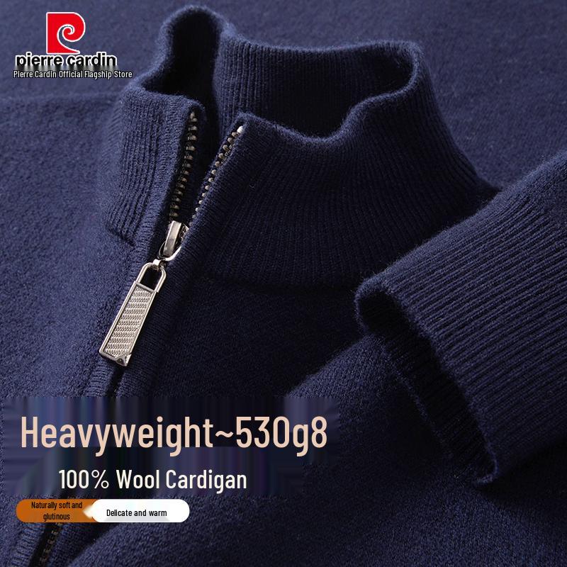 Pierre Cardin Men's Thickened 100% Pure Wool Cardigan Sweater