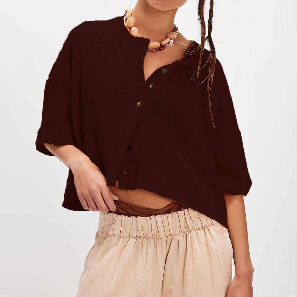 Linen Button Front Knit Cardigan with Short Sleeves, Color