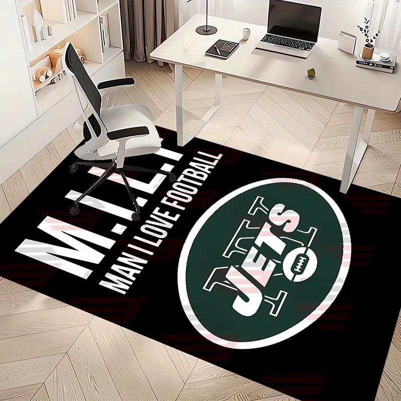 New York Jets logo Print Area Rug - Soft, Washable Non-Slip Indoor Mat for Office Chairs, Living Room, Home Office Decorative Rug