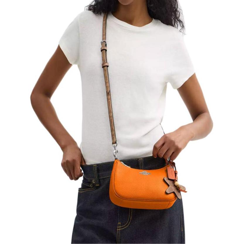 Coach Teri 20 Logo Classic Star Charm Pebble Leather Coated Canvas Crossbody Bag Small Women Crossbody Bag Orange CBG79-SVY2H
