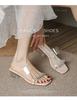 Fairy Feng Shui Diamond Slippers Female Summer Wear Fashion High Sense Transparent Word with Medium Heel Thick Heel Crystal Sandals
