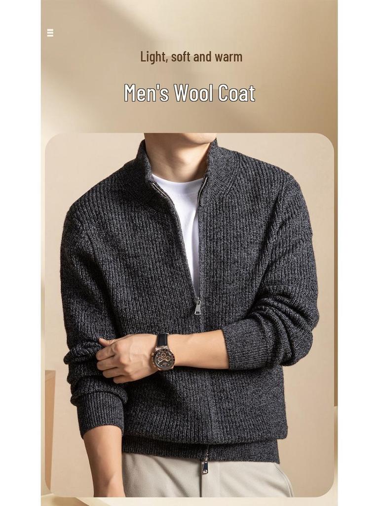 Men's High-Quality Winter Wool Chunky Knit Sweater - Anti-Pilling, Thick, Zipper Base Layer