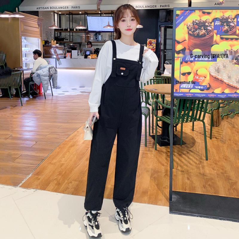 

Spring Fashion Washed Cotton Maternity Overalls - Loose Straight Leg XXL