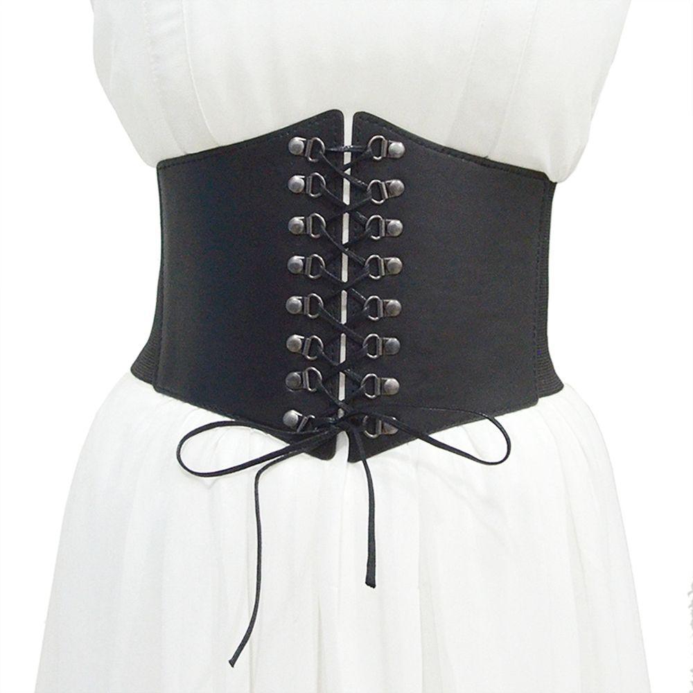 Body Bandage Corset Wide Waistband Elastic Waist Strap PU Leather Cummerbund Skirt Decorations