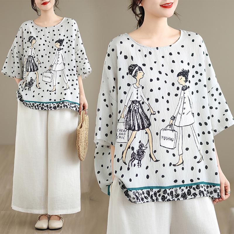 DIMANAF 2026 Plus Size New T-Shirt Tees Women Print Loose Casual Casual Lady Tops Shirts Oversize Summer