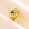 Green Striped Stone Vintage Gold Color Stainless Steel Open Adjustable Rings For Women Men Accessories Finger Jewelry Sun Flower