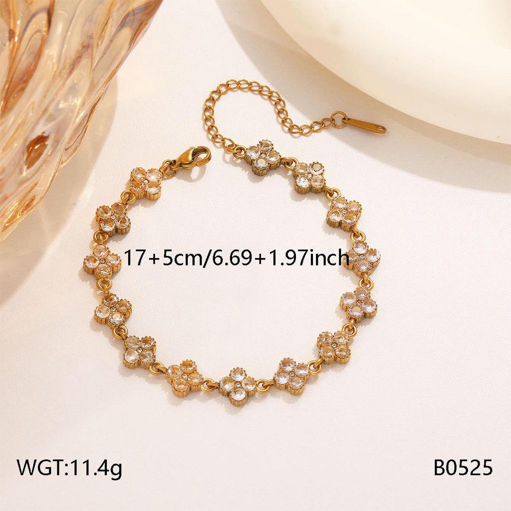 Europäisches Retro-Vierblättriges Kleeblatt-Armband: Exquisiter Damenschmuck mit bunten floralen Diamanten