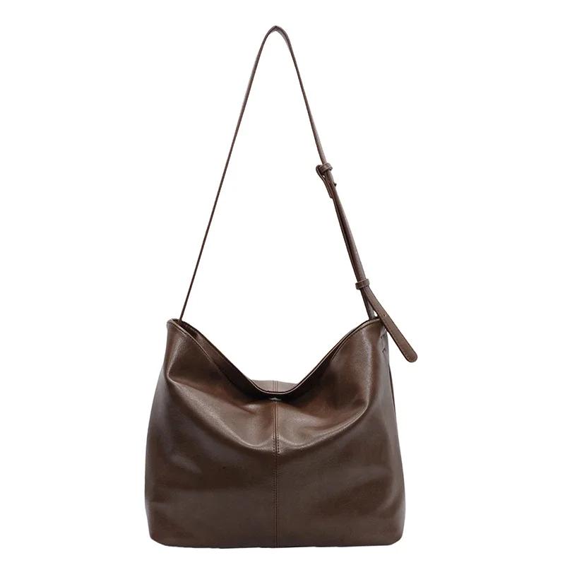 

Однотонная сумка из искусственной кожи для женщин, простая, вместительная, элегантная, повседневная и лаконичная, элегантная и новая